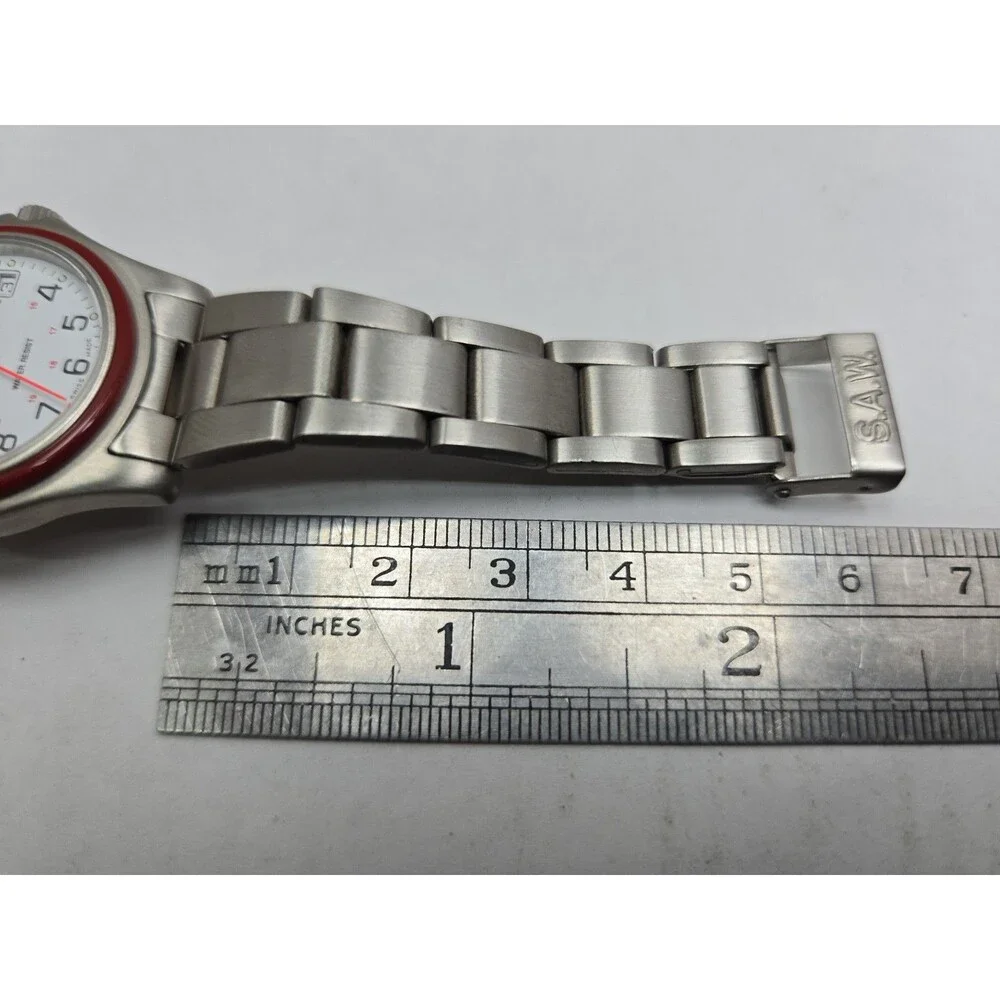 Vintage Swiss Army 1759 30mm Quartz Field Watch Red Bezel White Dial New Battery - Picture 9 of 11